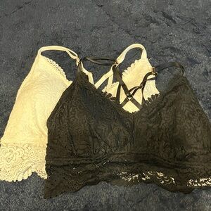 Aerie Lace Bralette Duo in Black and Cream